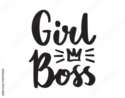 girl boss hand drawn doodle lettering poster phrase poster with crown. brush calligraphy cute slogan. Girl boss text quote, handwritten words and letters 