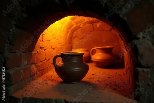 Obraz na płótnie Pottery in kiln with warm glow w salonie