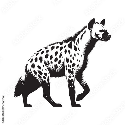 Detailed hyena silhouette vector tailored for high-resolution logos, digital media, and creative branding – hyena silhouette – hyena vector – hyena illustration – silhouette of hyena

