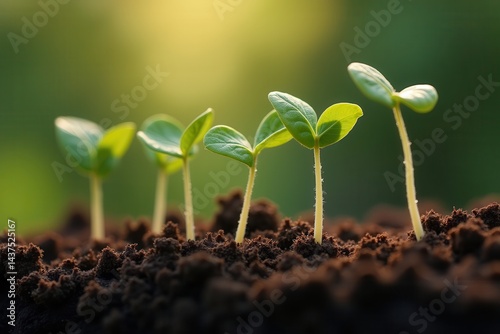 Obraz na płótnie Young seedlings sprouting in rich soil with sunlight w salonie