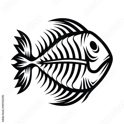 Monochrome Fish Skeleton Icon Stylized Line Art of Aquatic Animal Remains Isolated