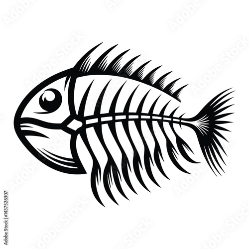 Fish Skeleton, Monochrome Bone Structure, Dead Animal Vertebrae, Spine Isolated Symbol