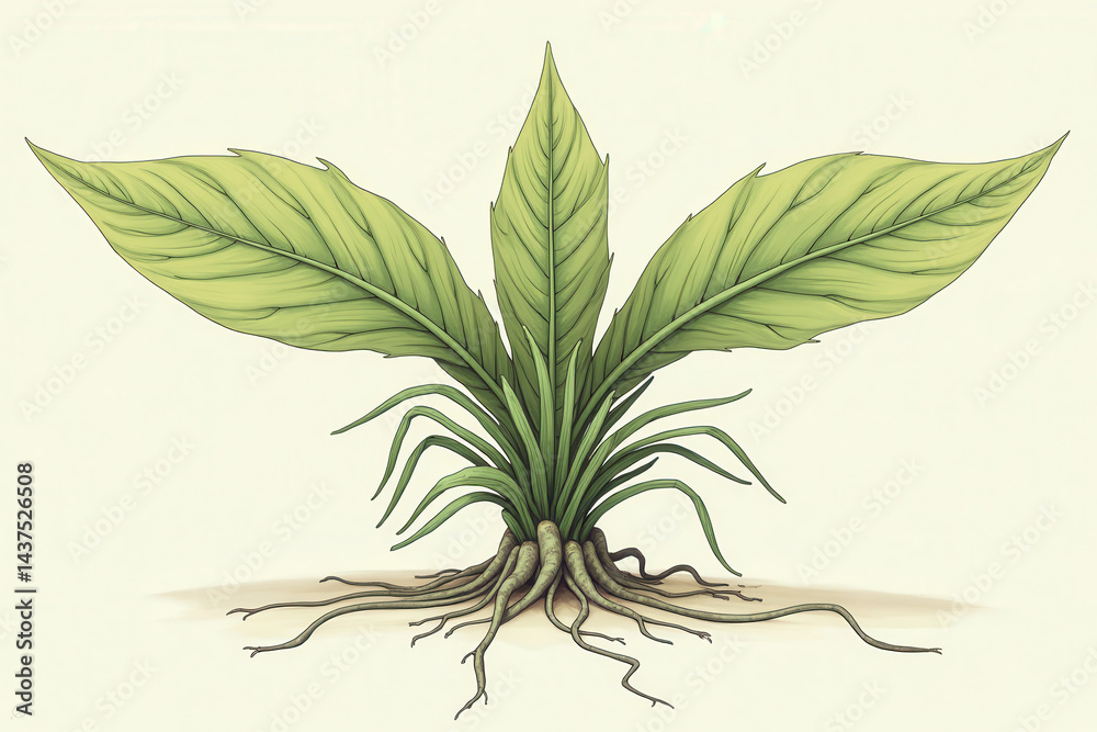 Simple of leafy green plant rooted in soil