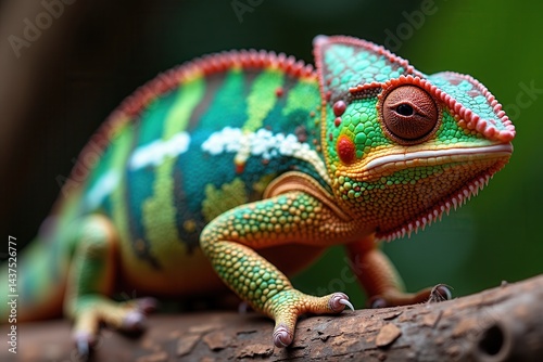 Obraz na płótnie Colorful chameleon perched on tree branch w salonie