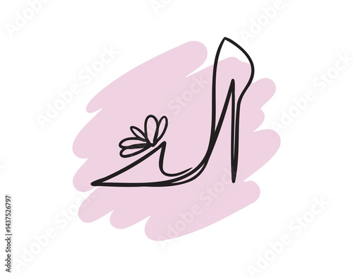 Hand drawn line beautiful woman shoe with high heel. Fashion illustration for girl sketch, shopping label or shoe store logo