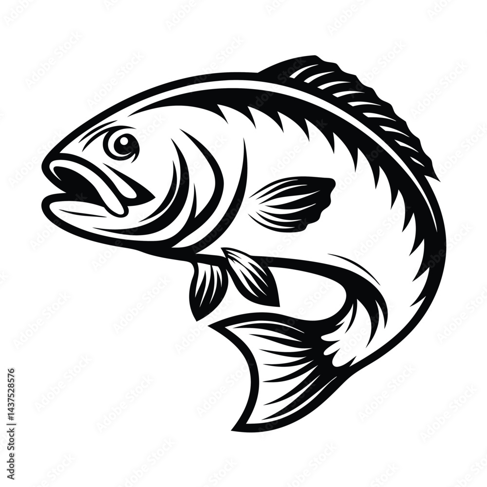 Fototapeta premium Isolated Silhouette Fish Black & White Aquatic Animal Design Outline 85 Char