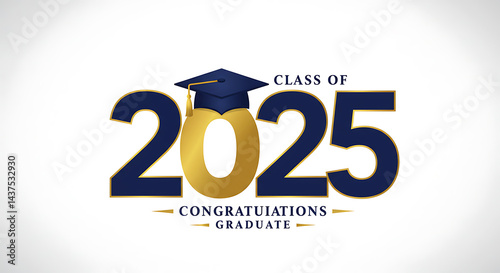 Class of 2025 Graduation text with cap, graphic design suitable for graduation announcements, cards, banners, and social media posts