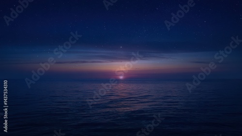 Night Ocean View With Fading Sunset and Star-Filled Sky