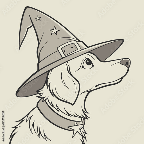 Cute Dog Wearing a Wizard Hat – Magical and Whimsical Cartoon Vector Illustration