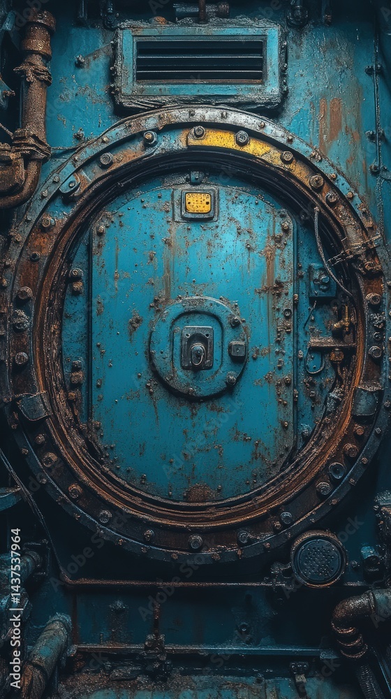 Rusty blue circular machine compartment door Rusty blue circular machine compartment door