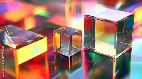 Colorful Glass Cubes on Reflective Surface