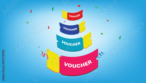 flying coupon with a Blue color background , coupon fly element set.