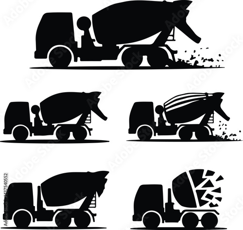 Cement Mixer Truck Silhouette Set | Construction Machine Vector Concrete Mixer Truck Outline | Heavy Equipment Silhouette Art