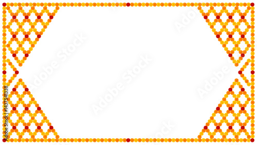 marigold floral frame vector wedding and festive decoration, Diwali, holidays and wedding border on transparent background