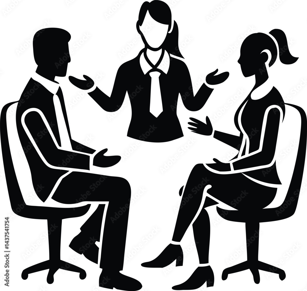 Silhouette business people vector icon design shows a businessman and woman sitting at a table Silhouette business people vector icon design shows a businessman and woman sitting at a table