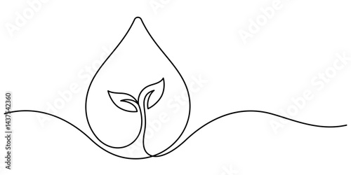 little plant sapling in water droplet one line drawing