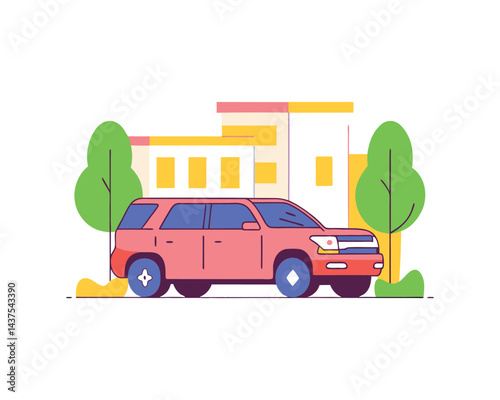 Car and Building Icon Vector