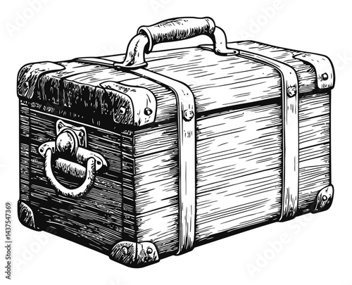 Vintage Engraved Travel Chest with Handle and Leather Straps