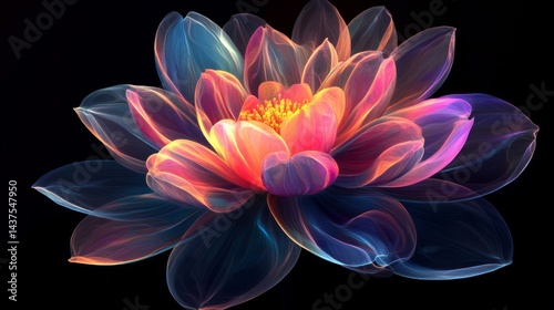 Glowing Colorful Lotus Flower on Dark Background