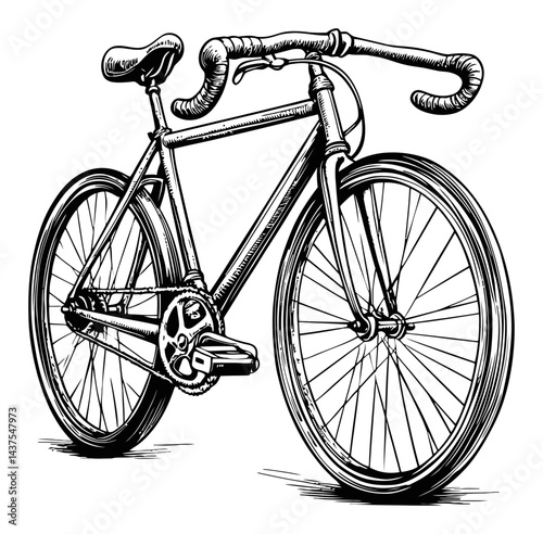 Detailed Black and White Engraving of a Classic Bicycle Design