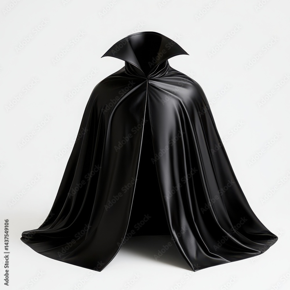 Elegant black cape draping gracefully on a plain background.