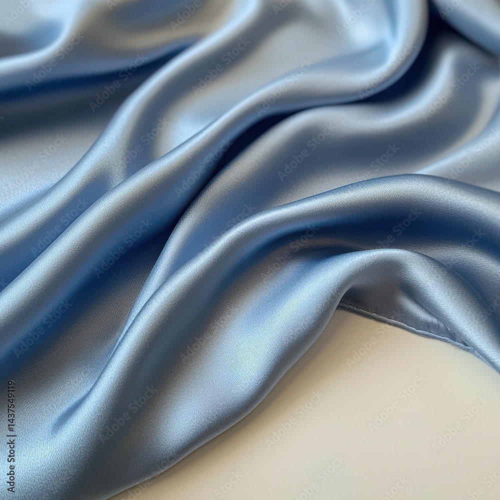 Elegant blue silk fabric with smooth waves and luxurious texture for creative projects.