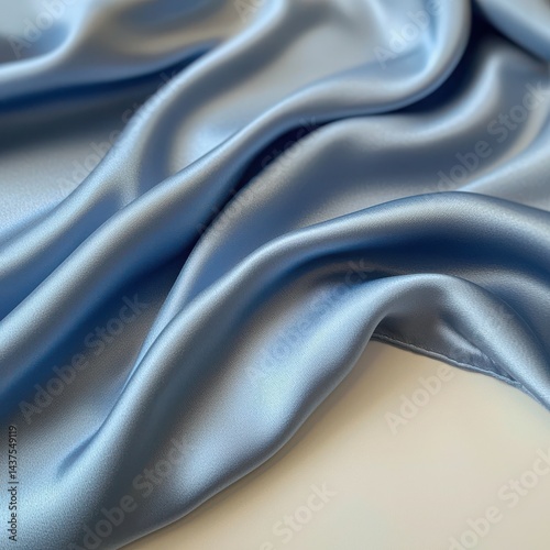 Elegant blue silk fabric with smooth waves and luxurious texture for creative projects.