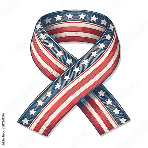 american flag with ribbon bow on the white background