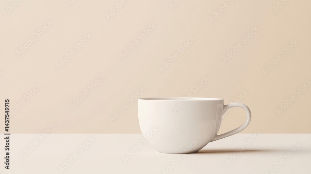 White Ceramic Mug on Beige Background White Ceramic Mug on Beige Background