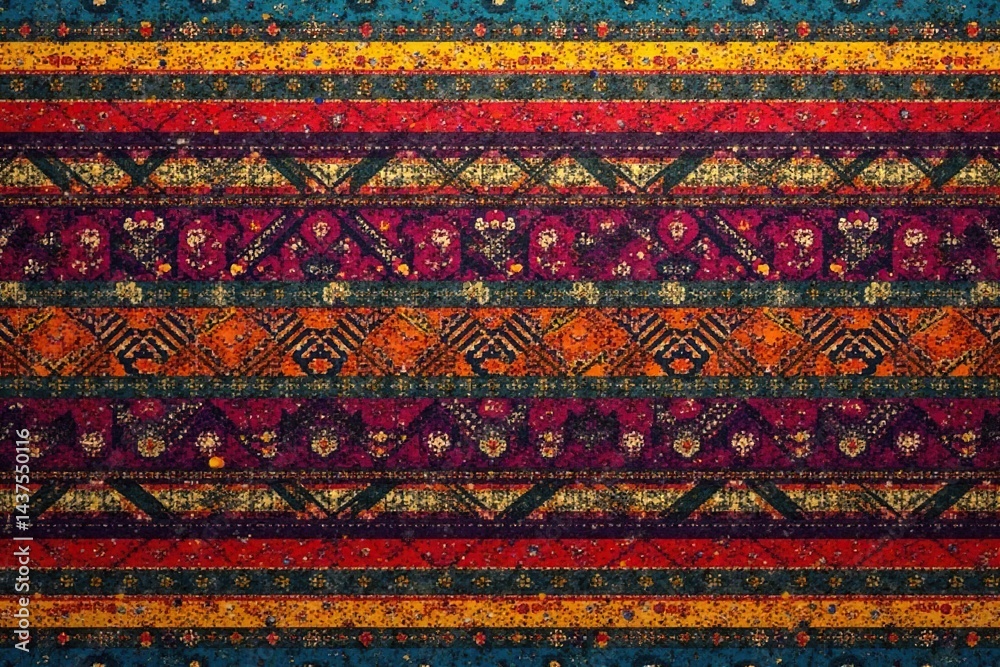 Geometric tapestry wallpaper with bold stripes and stylized motifs, shape, design Geometric tapestry wallpaper with bold stripes and stylized motifs, shape, design