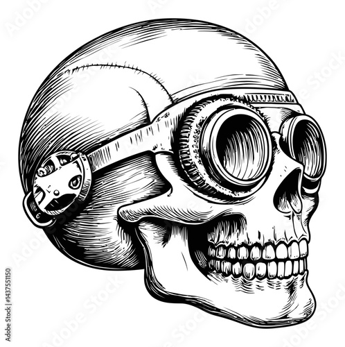 Vintage Engraving of a Skull with Goggles Illustration Artwork