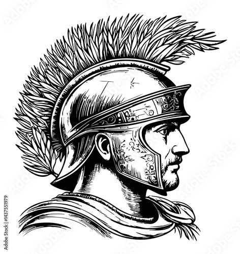 Detailed Illustration of a Roman Gladiator with Ornate Helmet