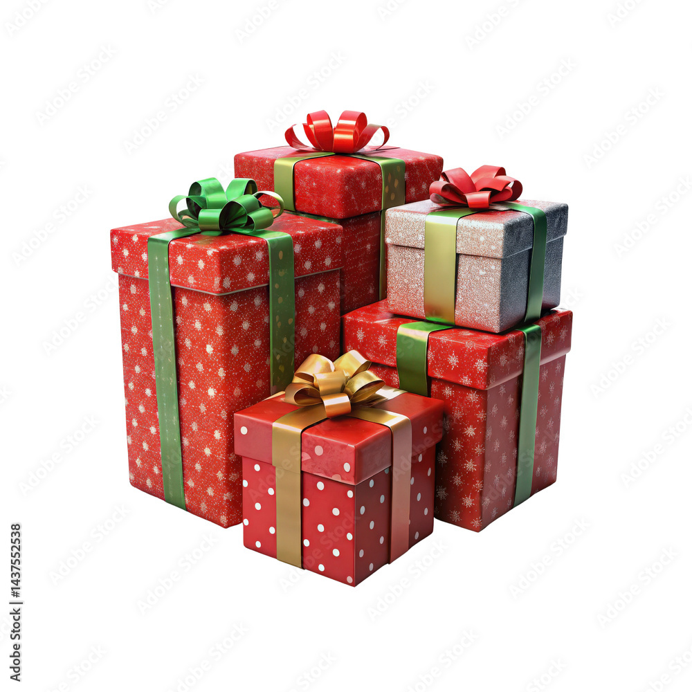 Fototapeta premium Christmas colorful gift boxes, Christmas day special, isolated on transparent background
