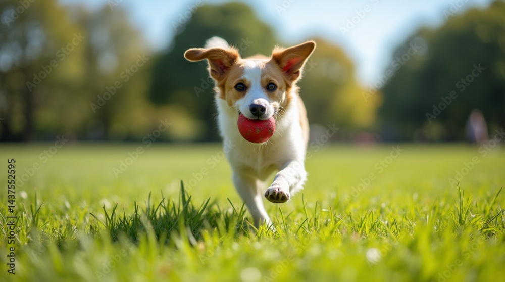 Happy Dog Running with a Red Ball in a Sunny Park
Happy Dog Running with a Red Ball in a Sunny Park