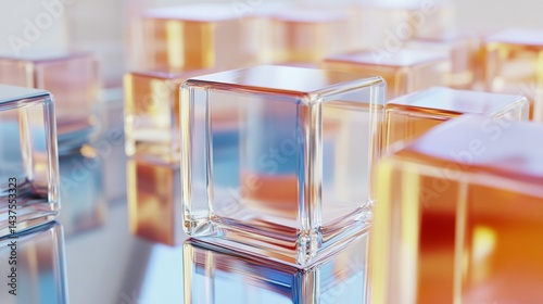 Transparent Glass Cubes with Orange and Blue Reflections