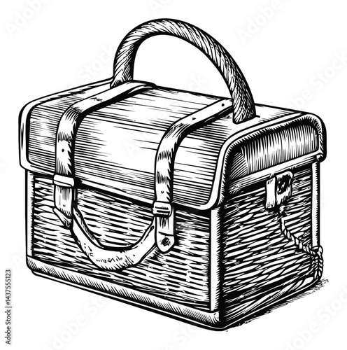 Detailed Vintage Engraving of a Classic Tool Box Illustration