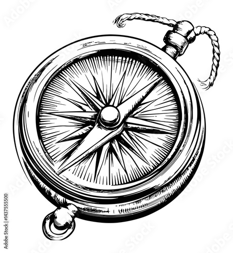 Vintage Engraving of a Detailed Compass Illustration for Navigation