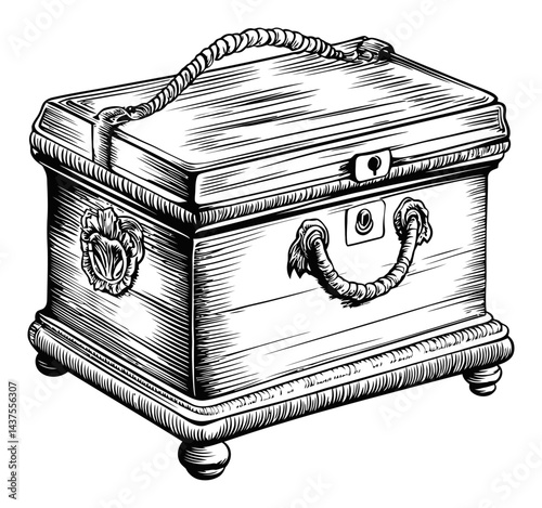 Vintage Hand-Engraved Treasure Chest with Decorative Details