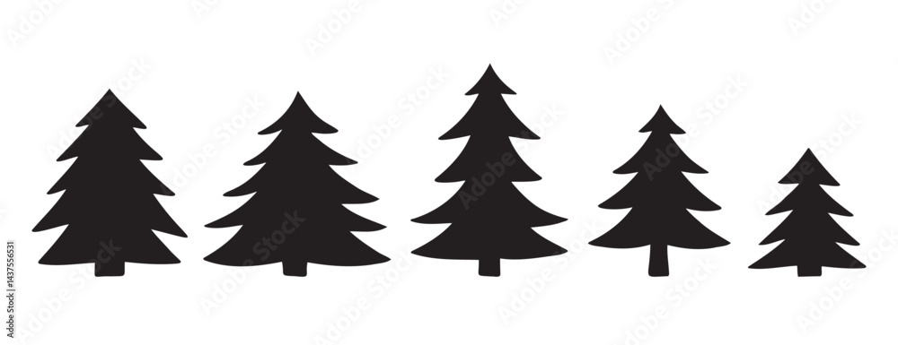 Obraz premium silhouette Christmas trees set. Hand drawn forest decorative element. Doodle silhouette trees for New Year and Christmas