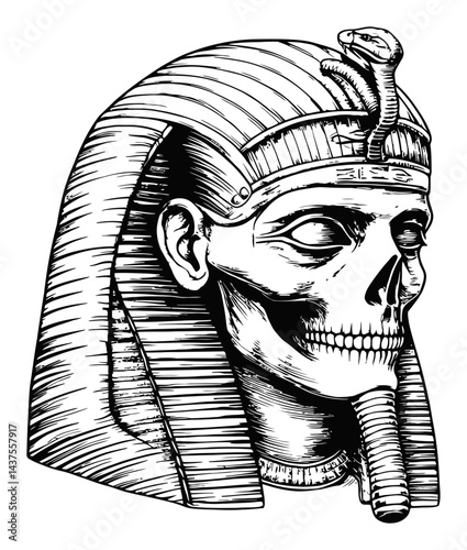 Detailed Engraving of Egyptian Pharaoh Skull Illustration