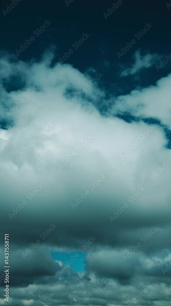 Natural Background Sky. Moving Clouds. From Bold Blue Sky Day To Dark Heavy Rain Clouds Transition Timelapse. Rain Cloud Formation Time Lapse. Aquamarine Sky. Weather Forecast Concept. Bad Weather