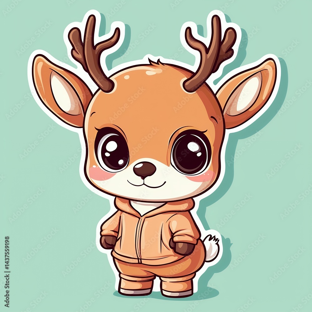 Fototapeta premium Adorable Animated Reindeer Character Illustration for Christmas Themed Design