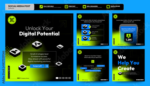 Social media. Social media template. Business Instagram and facebook square post template. Instagram tips post collection tutorial, tip, trick, quick tips, futuristic, modern, gradient.