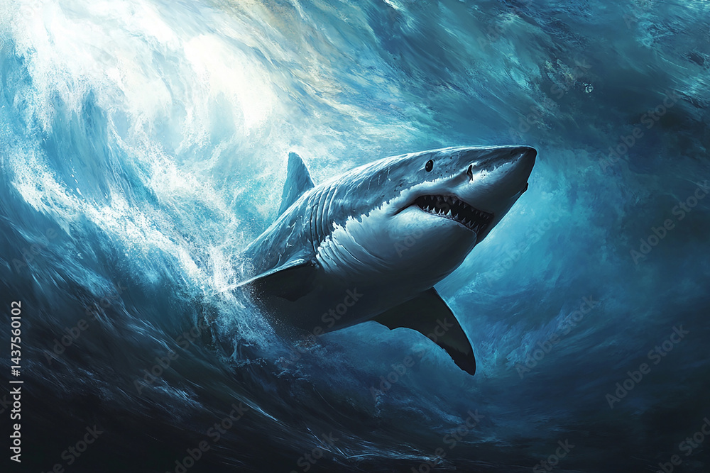 Naklejka premium shark swimming in the water