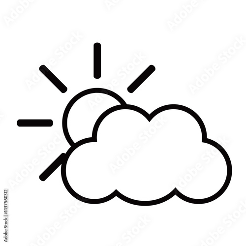 天気太陽　晴れのち曇りイラスト　モノクロ