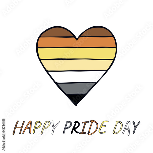 Colorful heart shape Bear brotherhood pride flag Happy pride day LGBTQIA community Pride Month Vector hand drawn doodle for posters, stickers, logo, cards