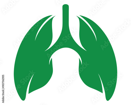 Green Lungs Icon - Eco Health Nature Symbol - Leaf Shaped Lungs Illustration