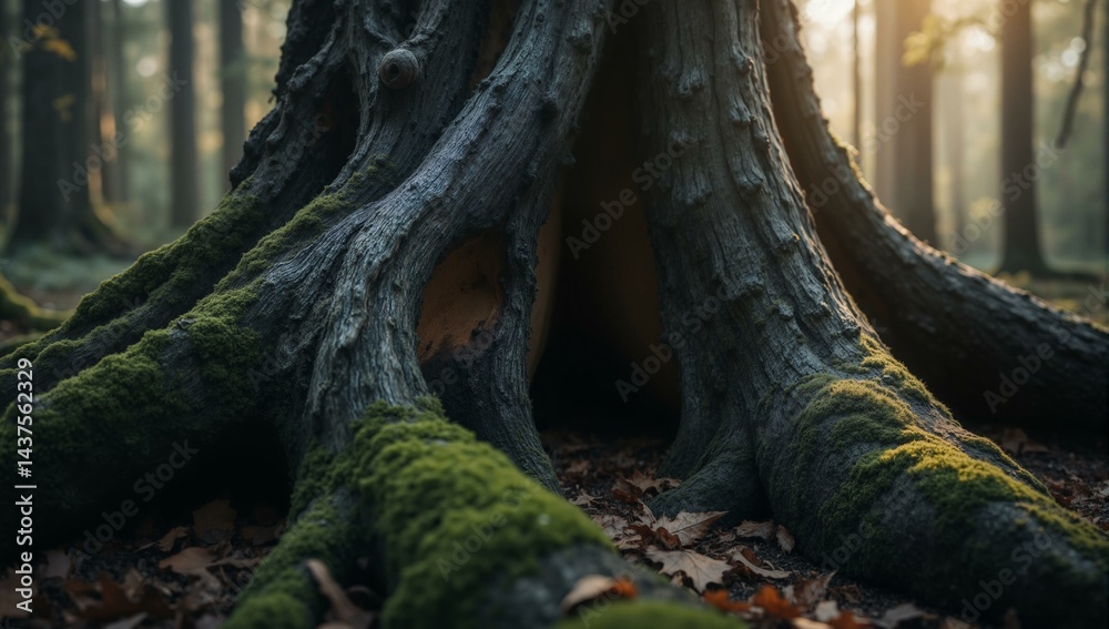 Ancient redwood bark texture, deep fissures, charcoal gray, umber lines, ochre interior, mossy forest. Ancient redwood bark texture, deep fissures, charcoal gray, umber lines, ochre interior, mossy forest.