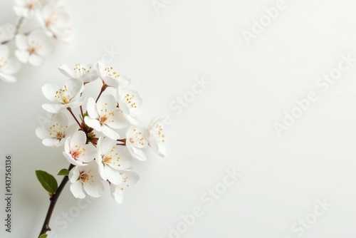 Delicate white blossoms against pure white backdrop, blossom, illustration