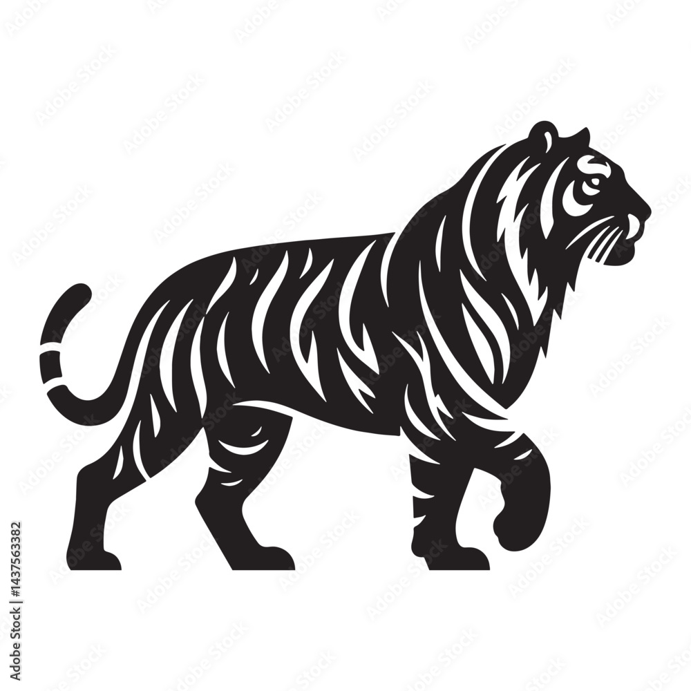 Obraz premium Artistic tiger silhouette created for high-quality digital artwork and branding projects – tiger silhouette – tiger vector – tiger illustration – silhouette of tiger